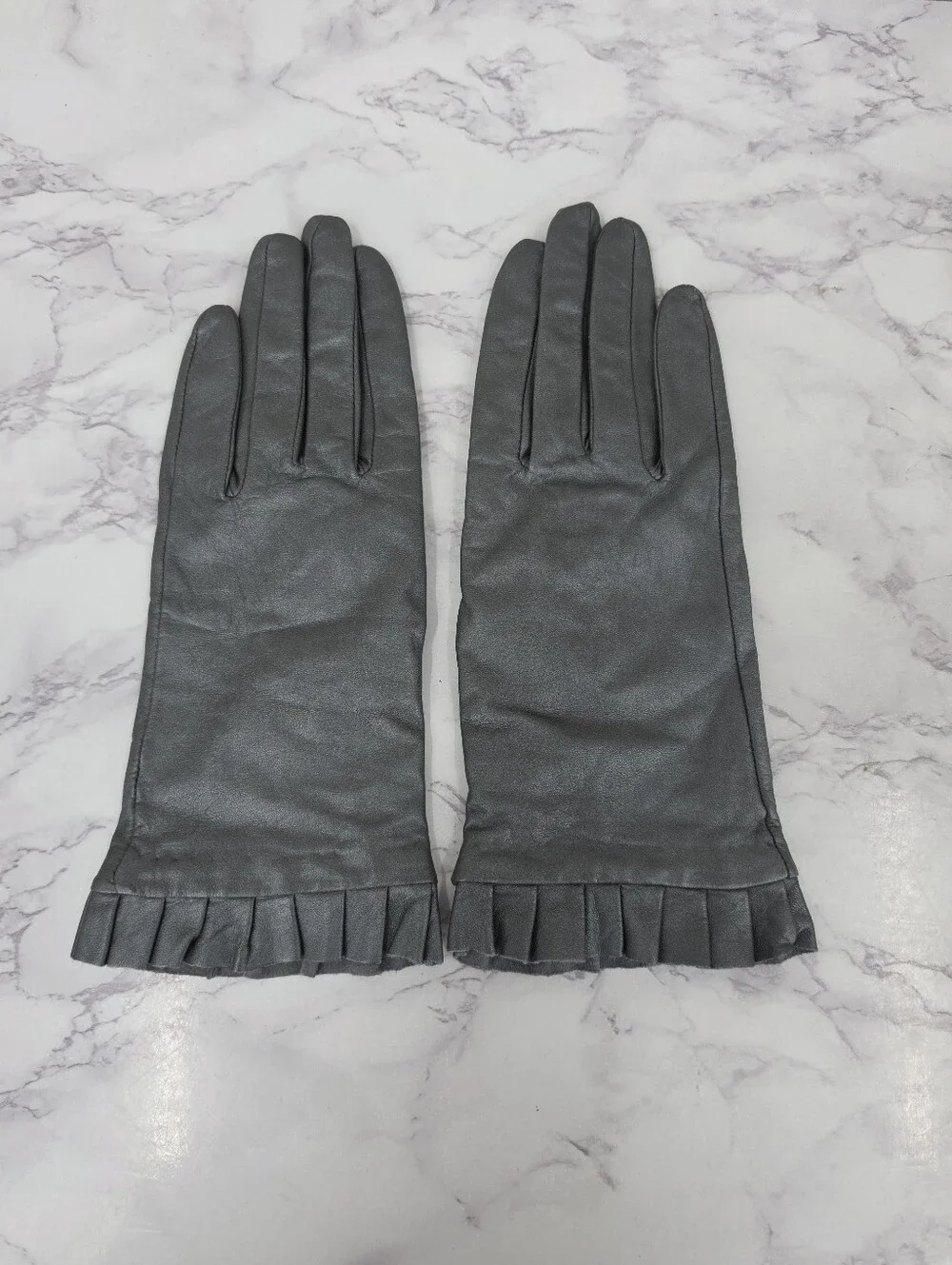 Mixit Metallic Gray Leather Driving Dress Gloves with Pleated Cuff